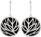 Sterling Silver Natural Black Onyx Floral Earrings