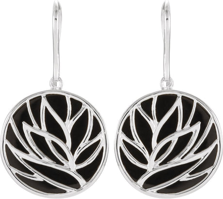 Sterling Silver Natural Black Onyx Floral Earrings