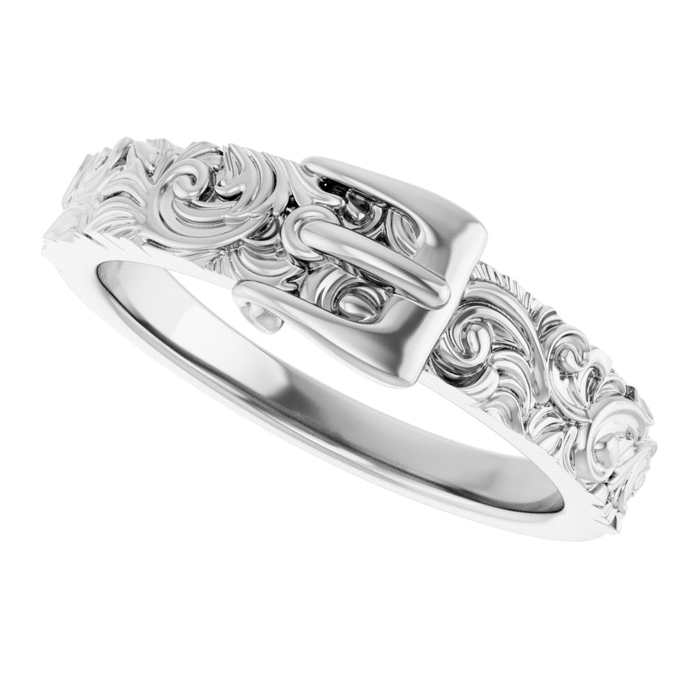 14K White Victorian-Style Belt Buckle Ring