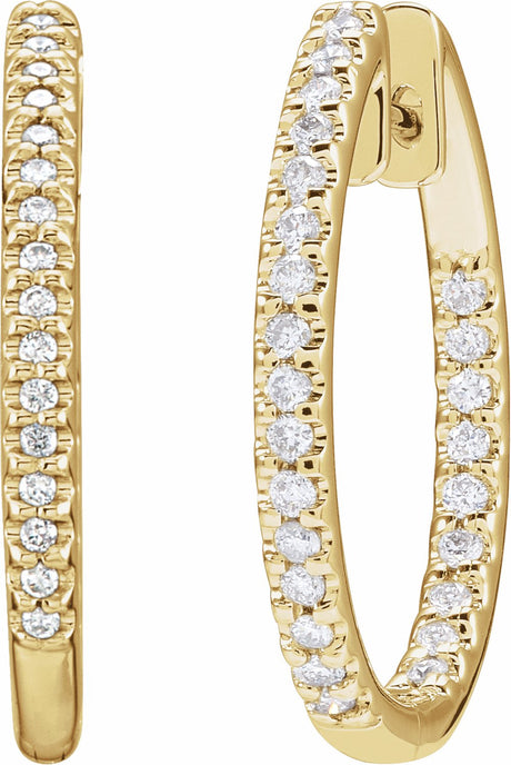 14K Yellow 1/2 CTW Natural Diamond Inside-Outside 22.5 mm Hoop Earrings