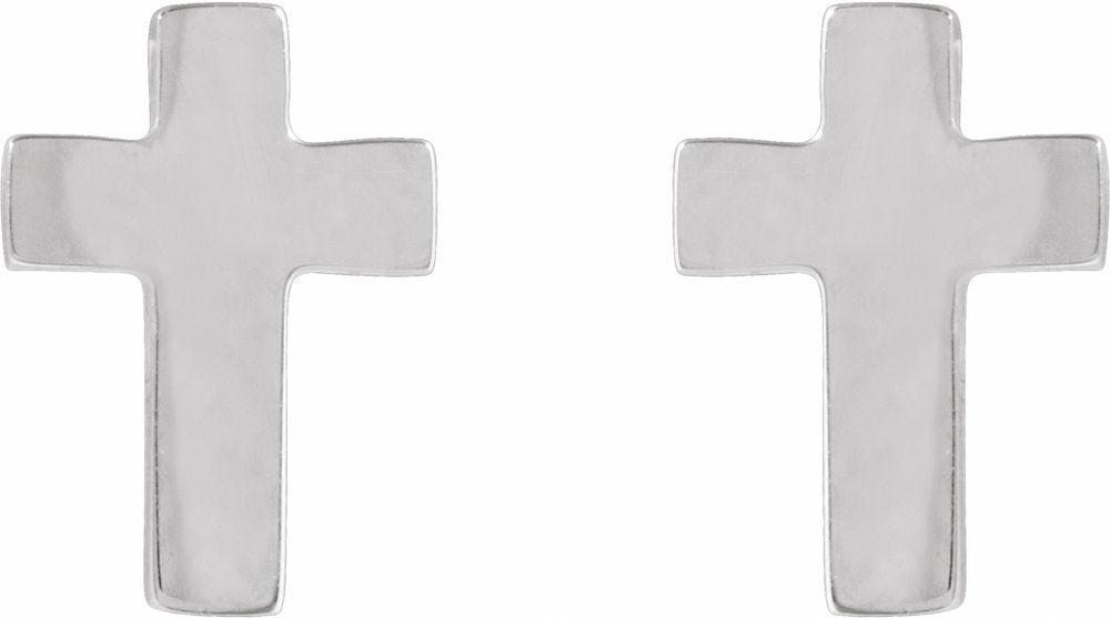 14K White 7x5 mm Cross Earrings