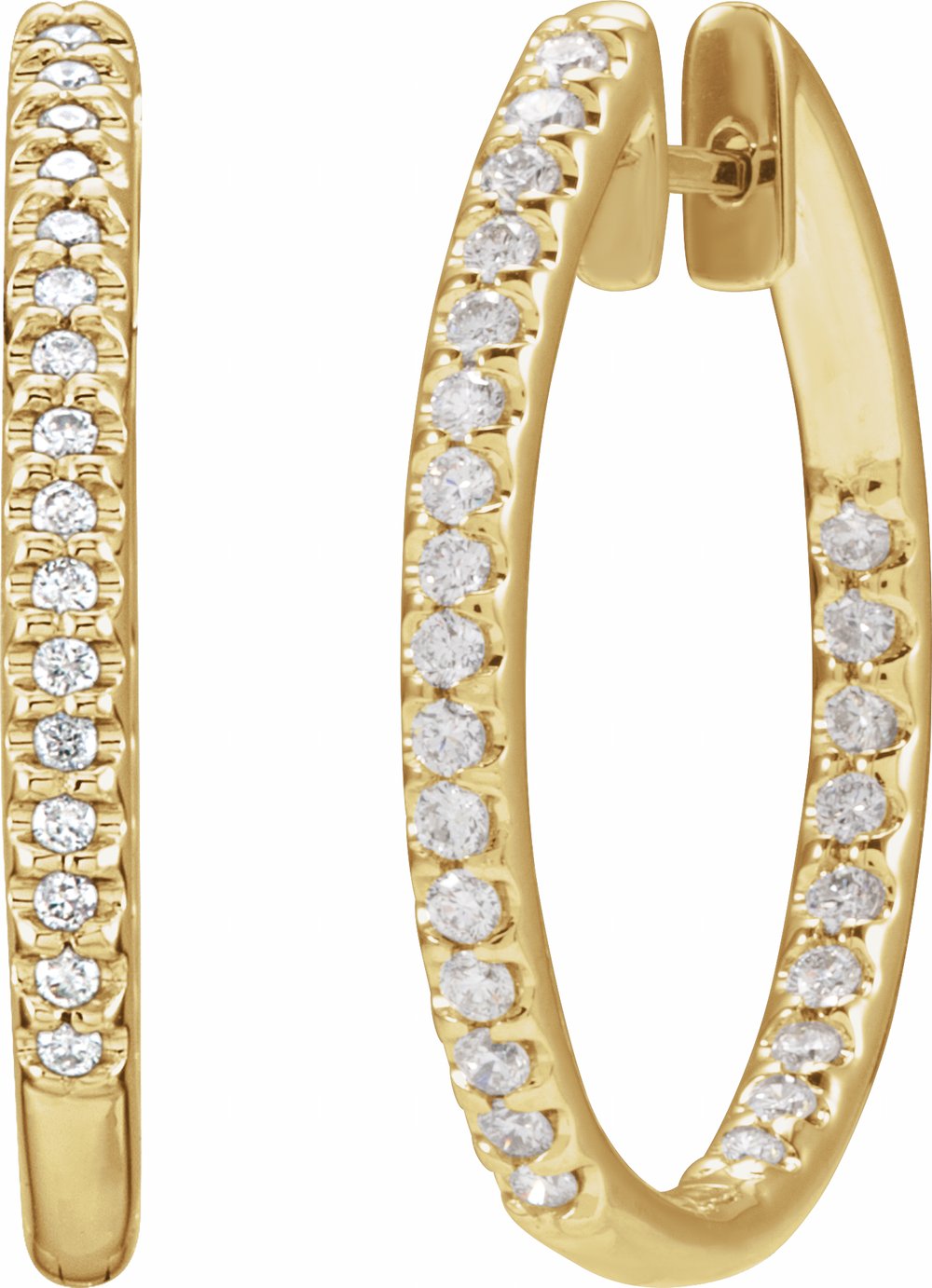 14K Yellow 3/4 CTW Natural Diamond Inside-Outside 26.7 mm Hoop Earrings