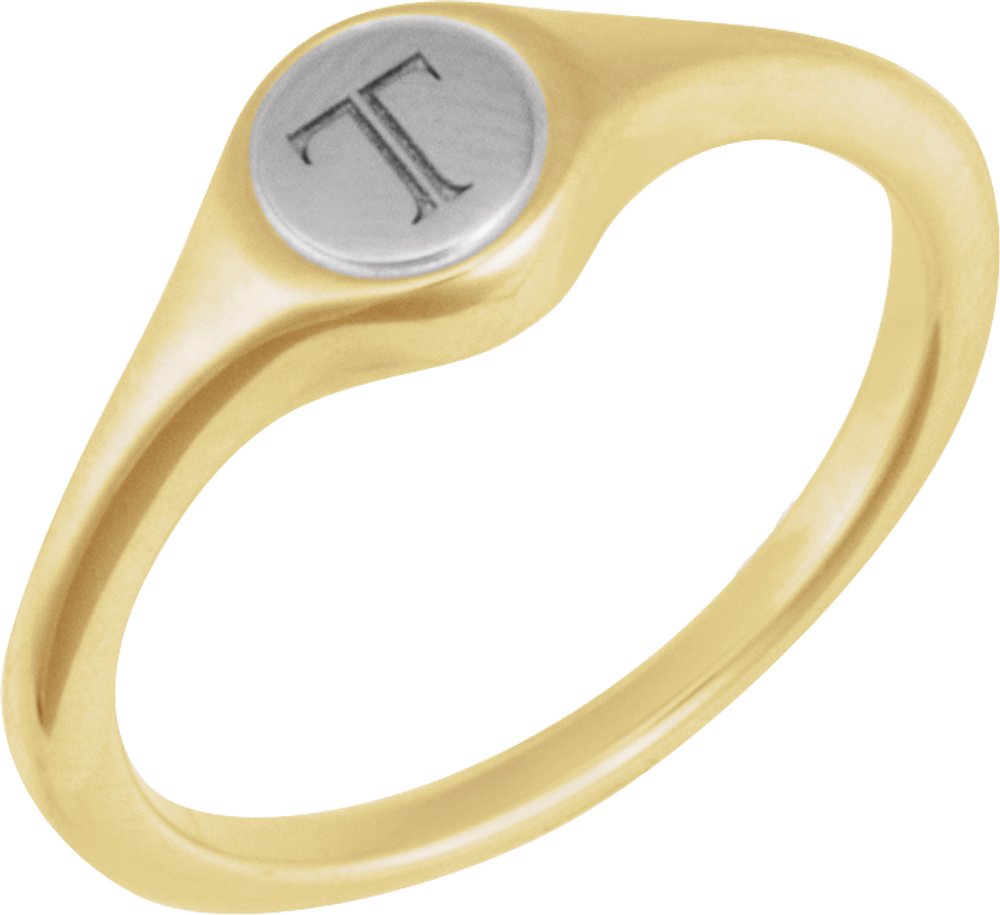 14K Yellow/White Engravable Round Signet Ring