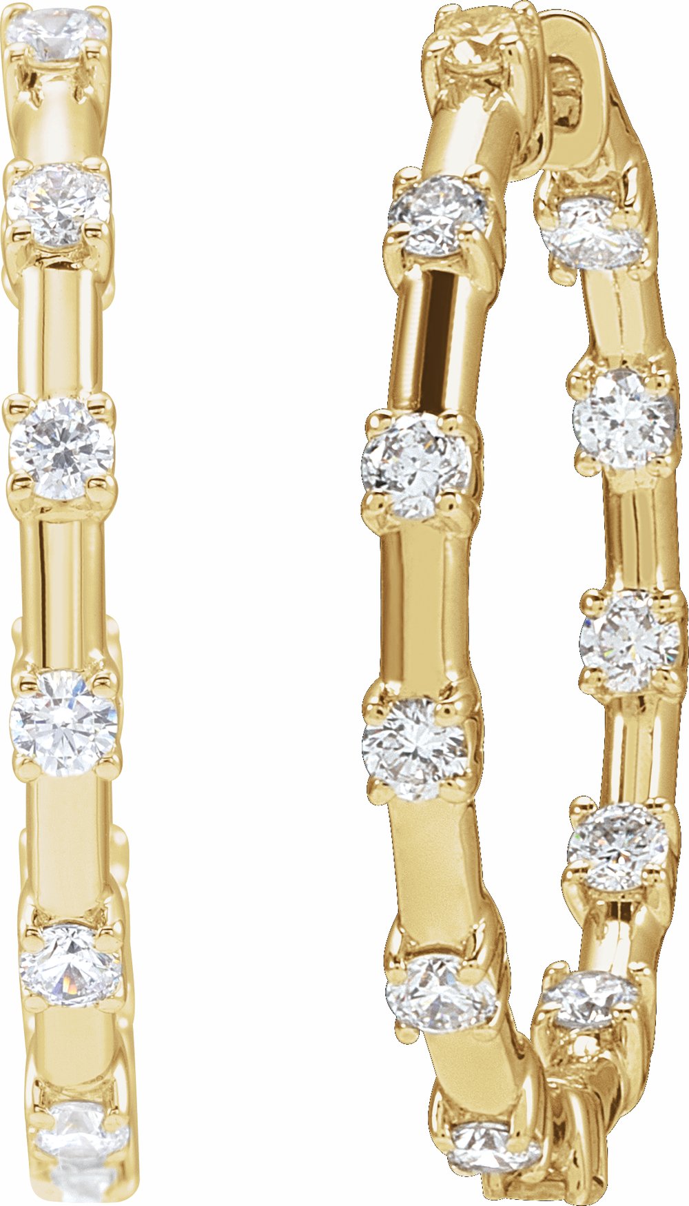 14K Yellow 1 CTW Lab-Grown Diamond Inside-Outside 25.1 mm Hoop Earrings