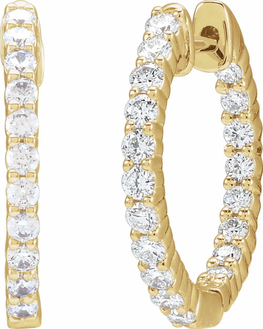 14K Yellow 3/4 CTW Natural Diamond Inside-Outside Hinged 17.2 mm Hoop Earrings