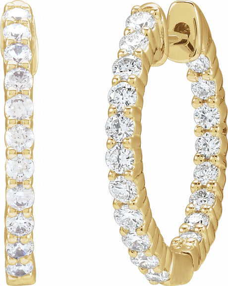 14K Yellow Gold 3/4 CTW Lab-Grown Diamond Inside-Outside Hinged 17.2 mm Hoop Earrings