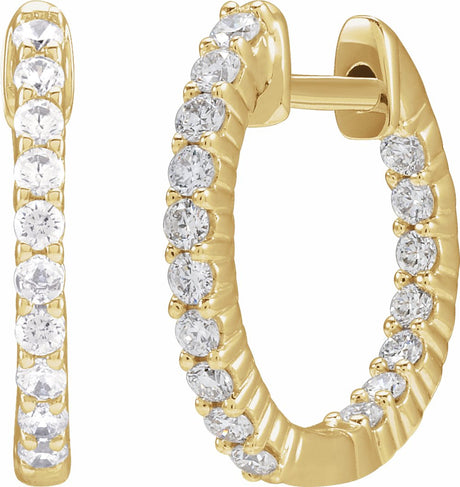 14K Yellow Gold 1/2 CTW Lab-Grown Diamond Inside-Outside Hinged 14.5 mm Hoop Earrings