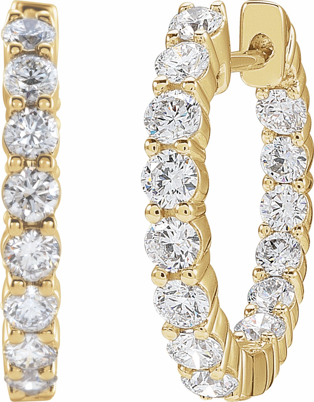 14K Yellow Gold 2 CTW Lab-Grown Diamond Inside-Outside Hinged 20 mm Hoop Earrings