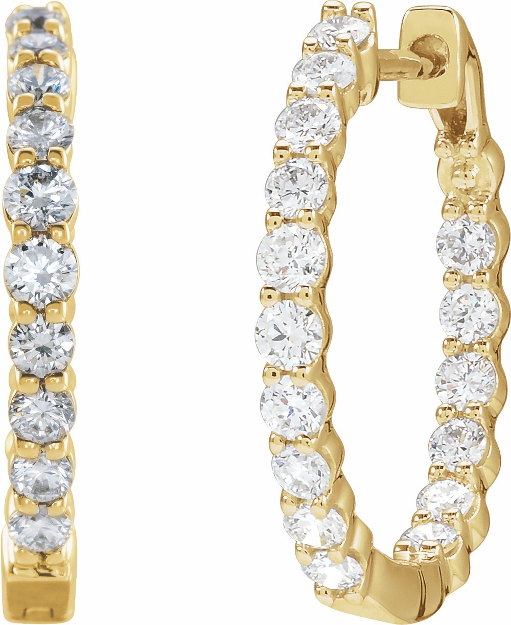 14K Yellow 1 CTW Natural Diamond Inside-Outside Hinged 19.3 mm Hoop Earrings