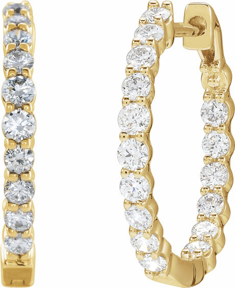 14K Yellow 1 CTW Natural Diamond Inside-Outside Hinged 19.3 mm Hoop Earrings