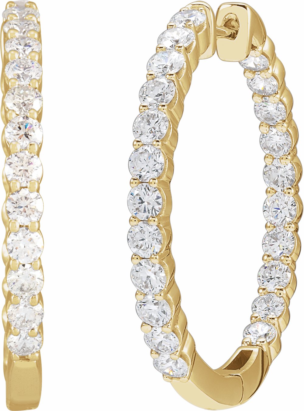 14K Yellow 3 CTW Natural Diamond Inside-Outside Hinged 30 mm Hoop Earrings