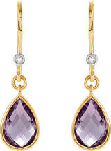 14K Yellow/White Gold Natural Amethyst & .02 CTW Natural Diamond Earrings