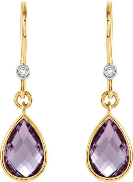 14K Yellow/White Gold Natural Amethyst & .02 CTW Natural Diamond Earrings