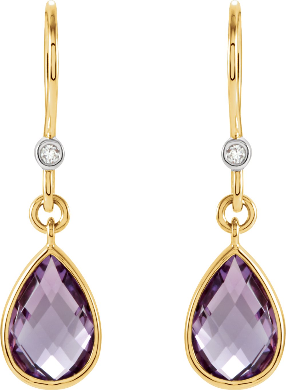 14K Yellow/White Natural Amethyst & .02 CTW Natural Diamond Earrings