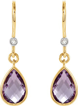 14K Yellow/White Natural Amethyst & .02 CTW Natural Diamond Earrings