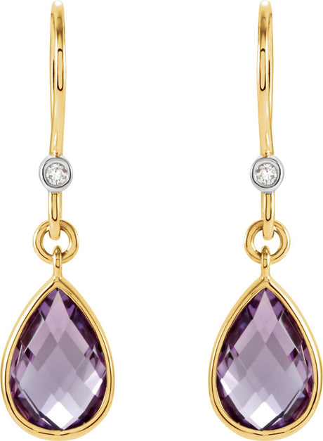 14K Yellow/White Natural Amethyst & .02 CTW Natural Diamond Earrings