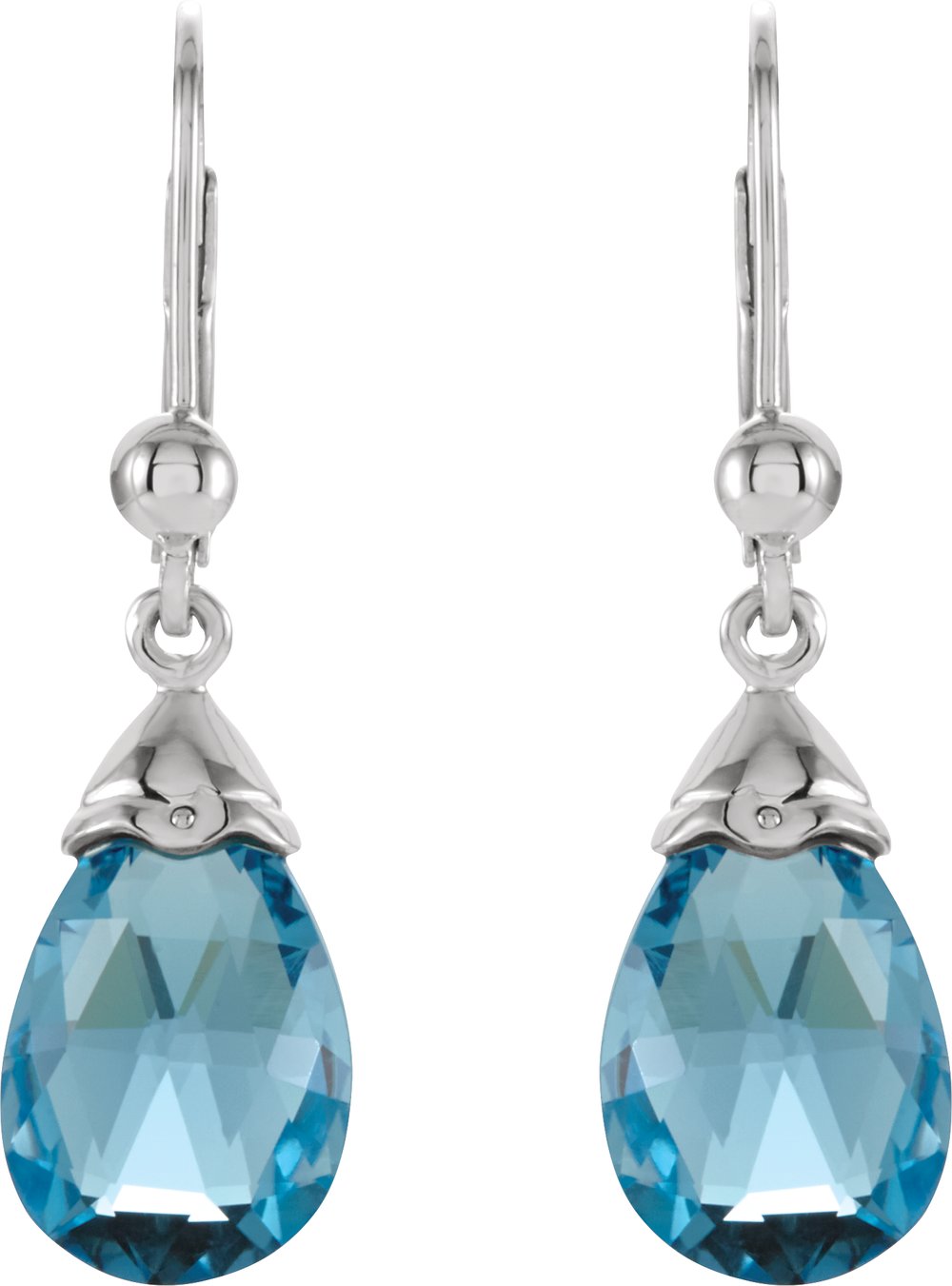 14K White Natural Swiss Blue Topaz Earrings