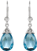 14K White Natural Swiss Blue Topaz Earrings