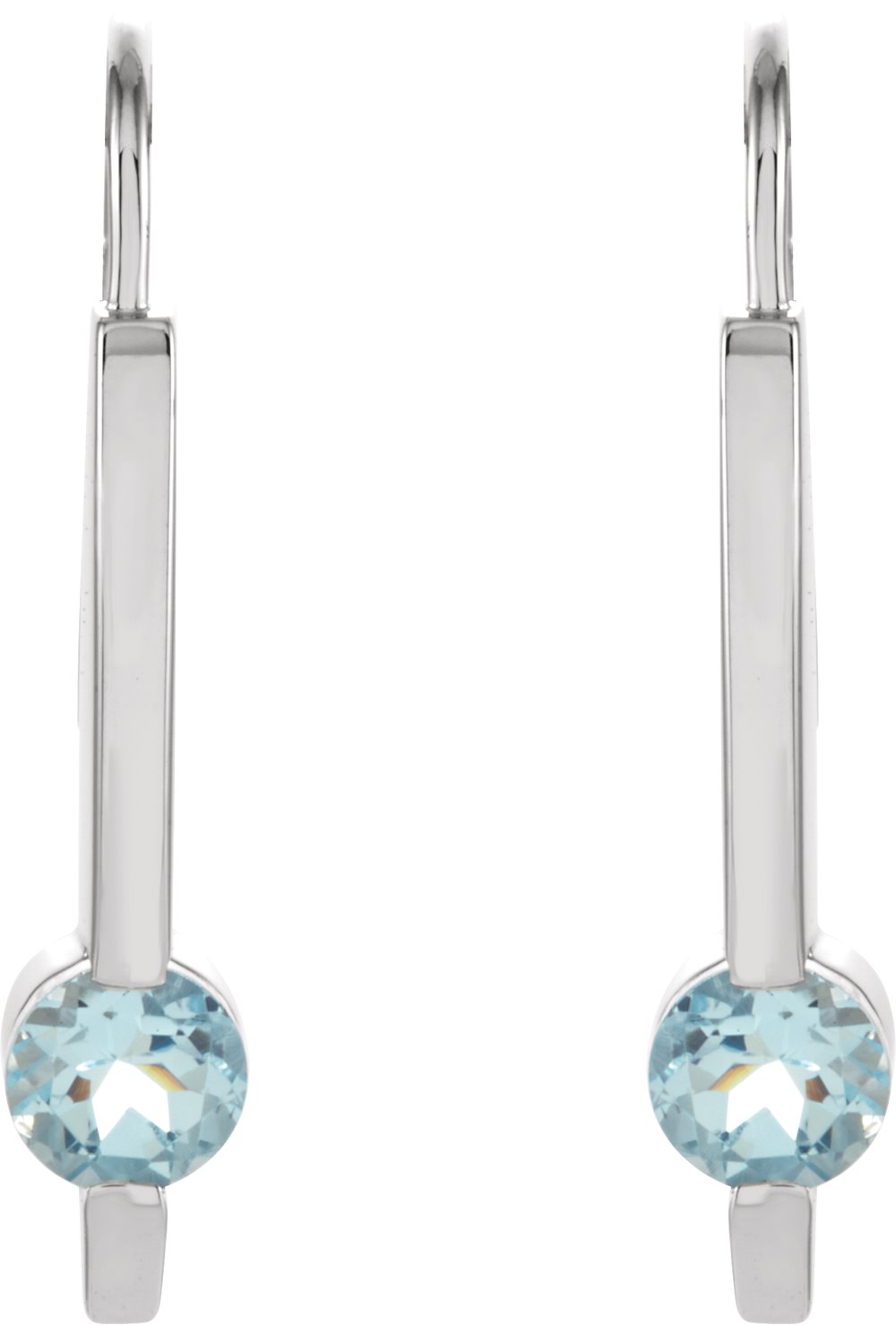 14K White Natural Aquamarine Bar Earrings