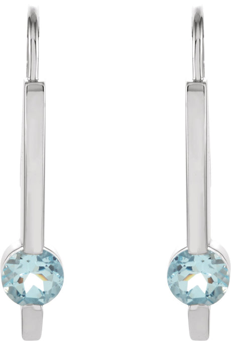 14K White Natural Aquamarine Bar Earrings