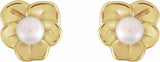 14K Yellow Gold Cultured Seed Pearl Floral Earrings