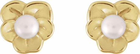 14K Yellow Gold Cultured Seed Pearl Floral Earrings