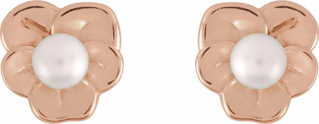 14K Rose Gold Cultured Seed Pearl Floral Earrings