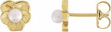 14K Yellow Gold Cultured Seed Pearl Floral Earrings