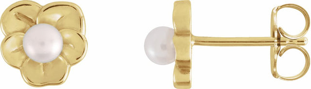 14K Yellow Gold Cultured Seed Pearl Floral Earrings