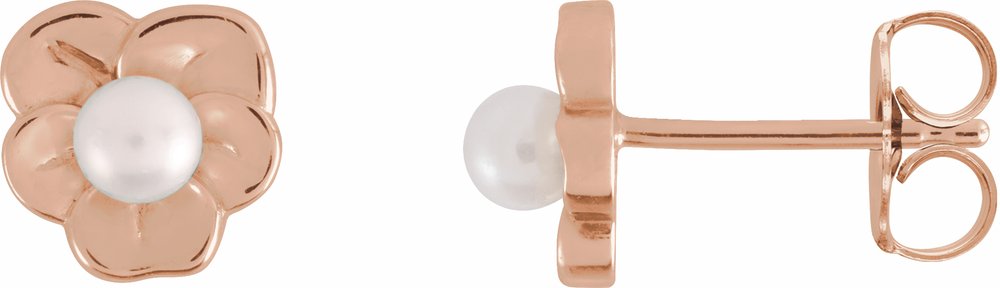 14K Rose Gold Cultured Seed Pearl Floral Earrings