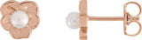 14K Rose Gold Cultured Seed Pearl Floral Earrings