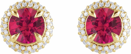 14K Yellow Lab-Grown Ruby & 1/2 CTW Lab-Grown Diamond Halo-Style Earrings