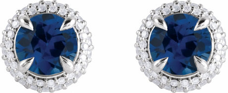 14K White Lab-Grown Blue Sapphire & 1/2 CTW Lab-Grown Diamond Halo-Style Earrings