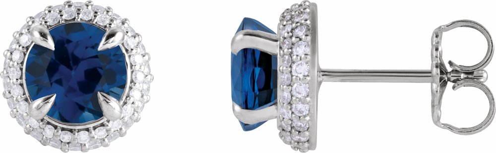 14K White Gold Lab-Grown Blue Sapphire & 1/2 CTW Lab-Grown Diamond Halo-Style Earrings