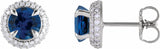14K White Gold Lab-Grown Blue Sapphire & 1/2 CTW Lab-Grown Diamond Halo-Style Earrings