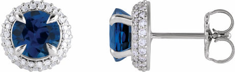14K White Lab-Grown Blue Sapphire & 1/2 CTW Lab-Grown Diamond Halo-Style Earrings