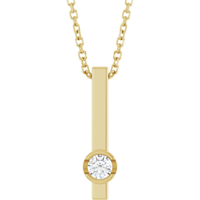 14K Yellow Gold 1/10 Natural Diamond Bar 16-18" Necklace