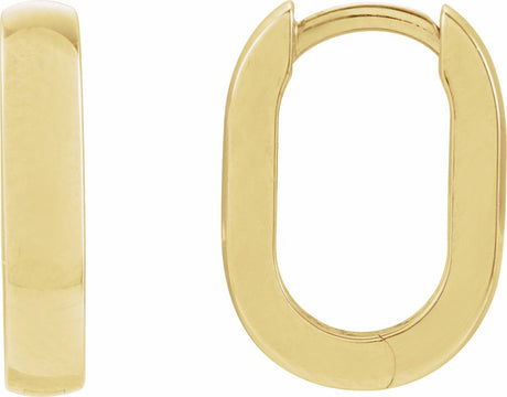 14K Yellow Gold Elongated Domed 14 mm Hoop Earrings
