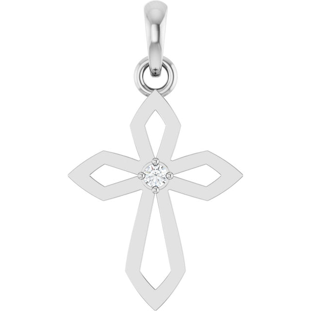 14K White .02 CT Natural Diamond Cross Pendant