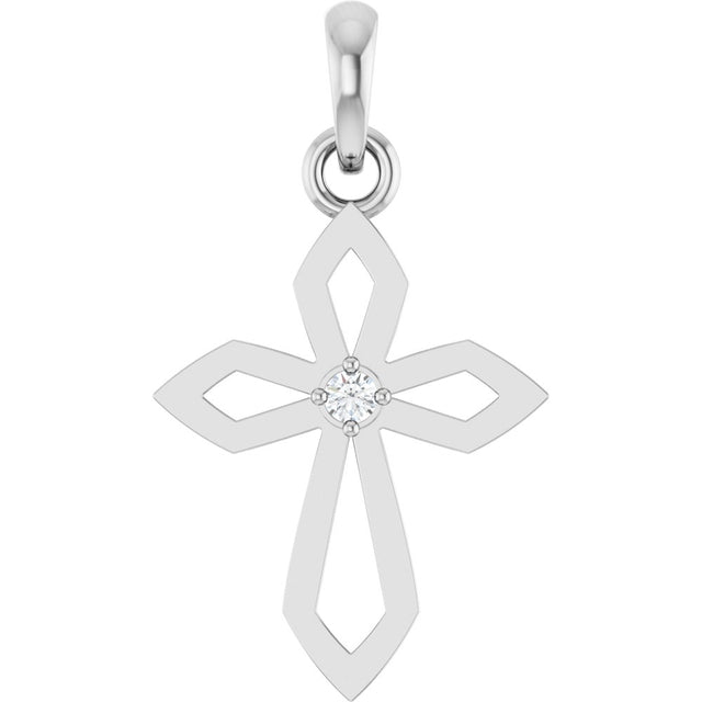 14K White .02 CT Natural Diamond Cross Pendant