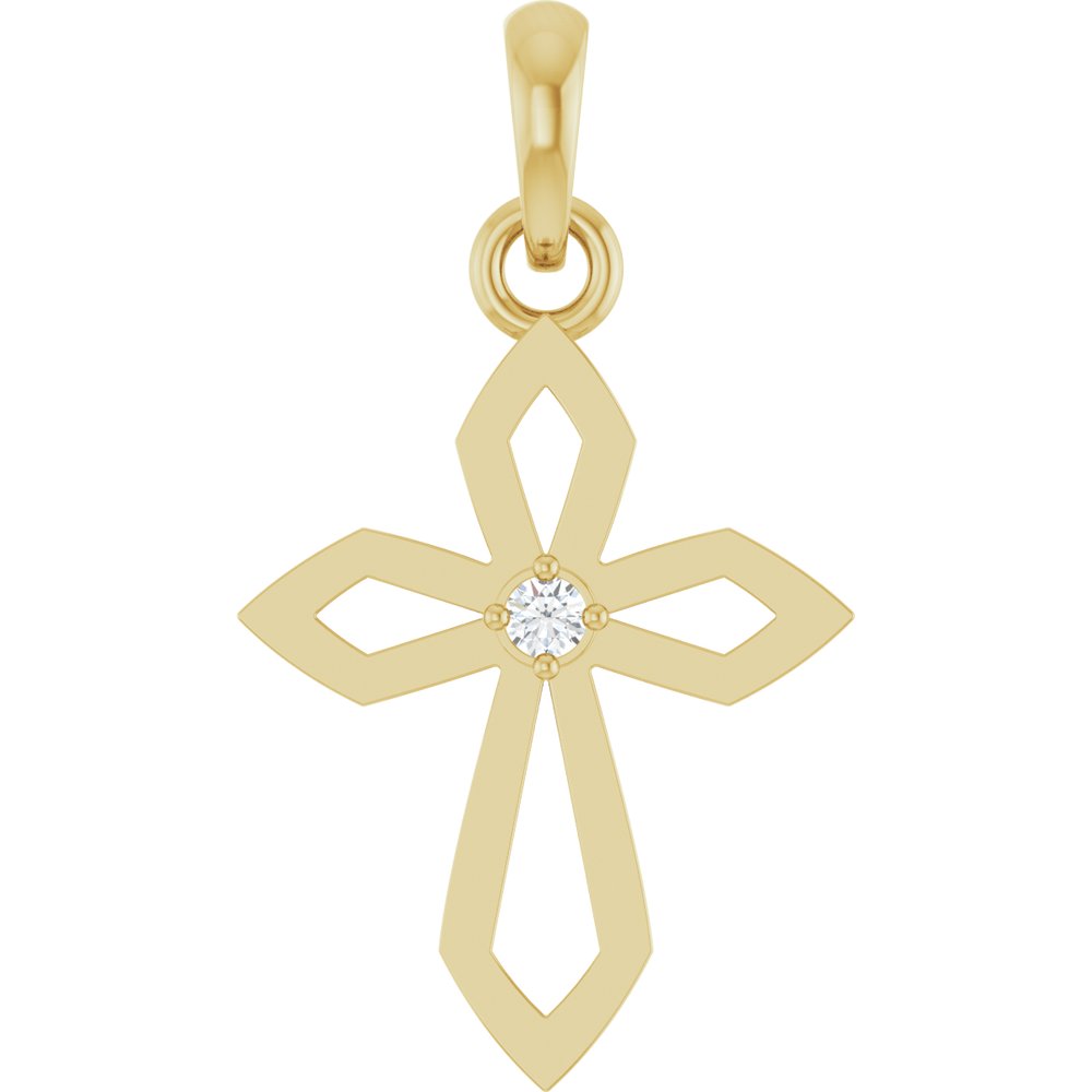 14K Yellow .02 CT Natural Diamond Cross Pendant