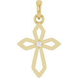 14K Yellow .02 CT Natural Diamond Cross Pendant