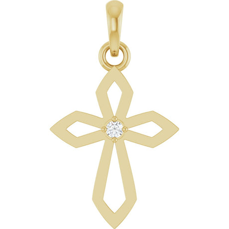 14K Yellow .02 CT Natural Diamond Cross Pendant