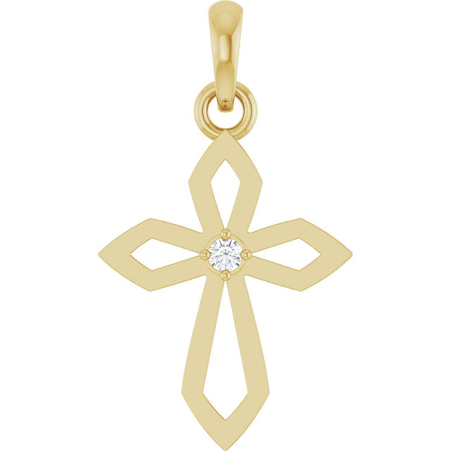 14K Yellow .02 CT Natural Diamond Cross Pendant