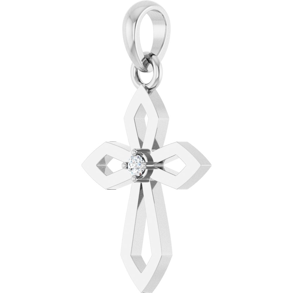 Sterling Silver .02 CT Natural Diamond Cross Pendant