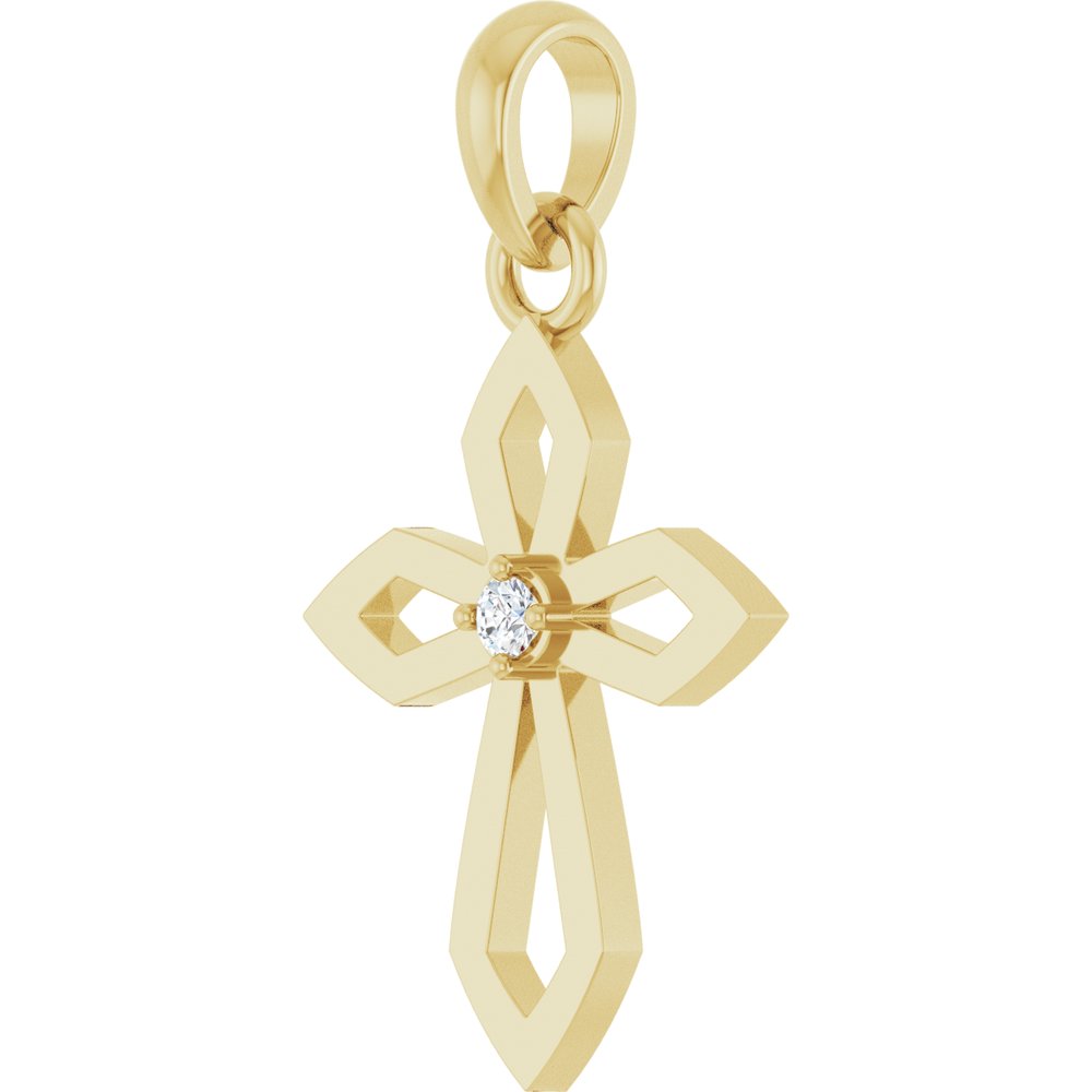 14K Yellow .02 CT Natural Diamond Cross Pendant