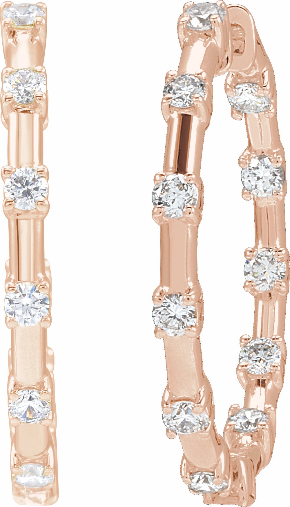 14K Rose 1 CTW Lab-Grown Diamond Inside-Outside 25.1 mm Hoop Earrings