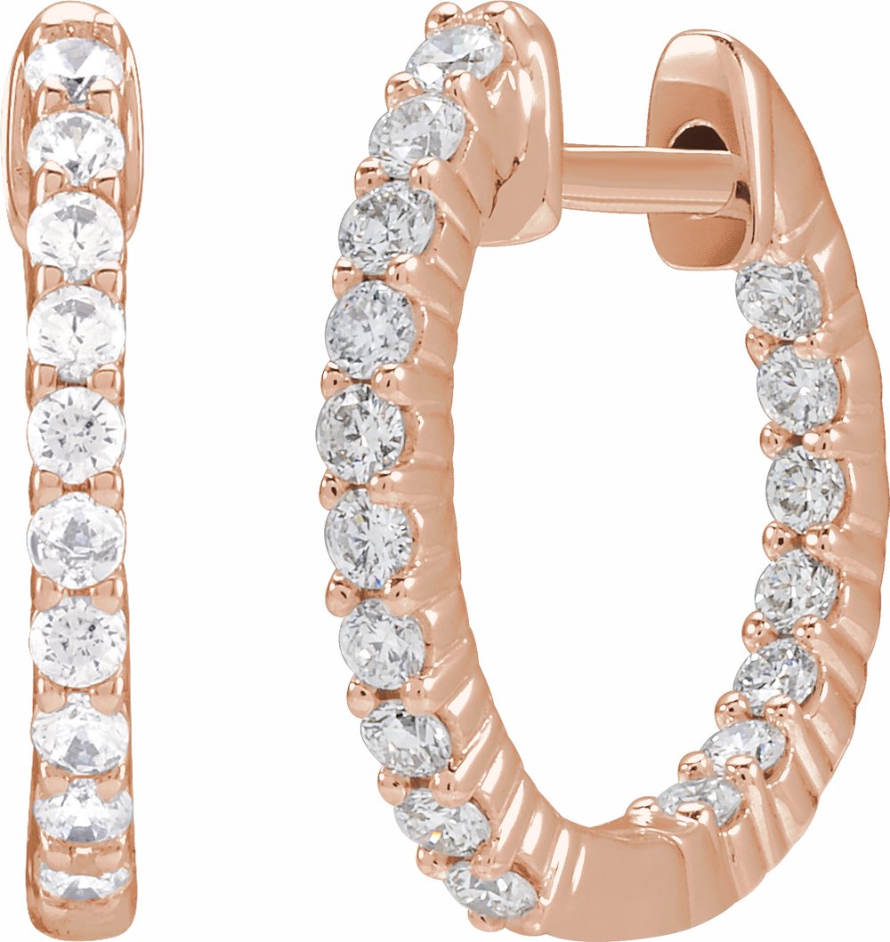 14K Rose 1/2 CTW Lab-Grown Diamond Inside-Outside Hinged 14.5 mm Hoop Earrings