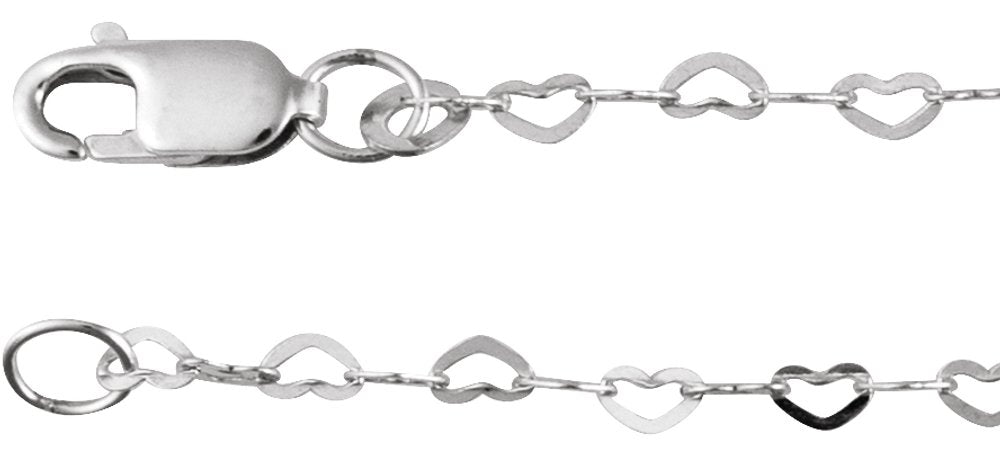 Sterling Silver 1.9 mm Heart 7" Chain