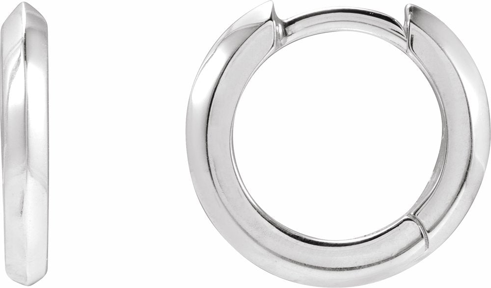 14K White Gold Knife-Edge Hinge 12.5 mm Hoop Earrings